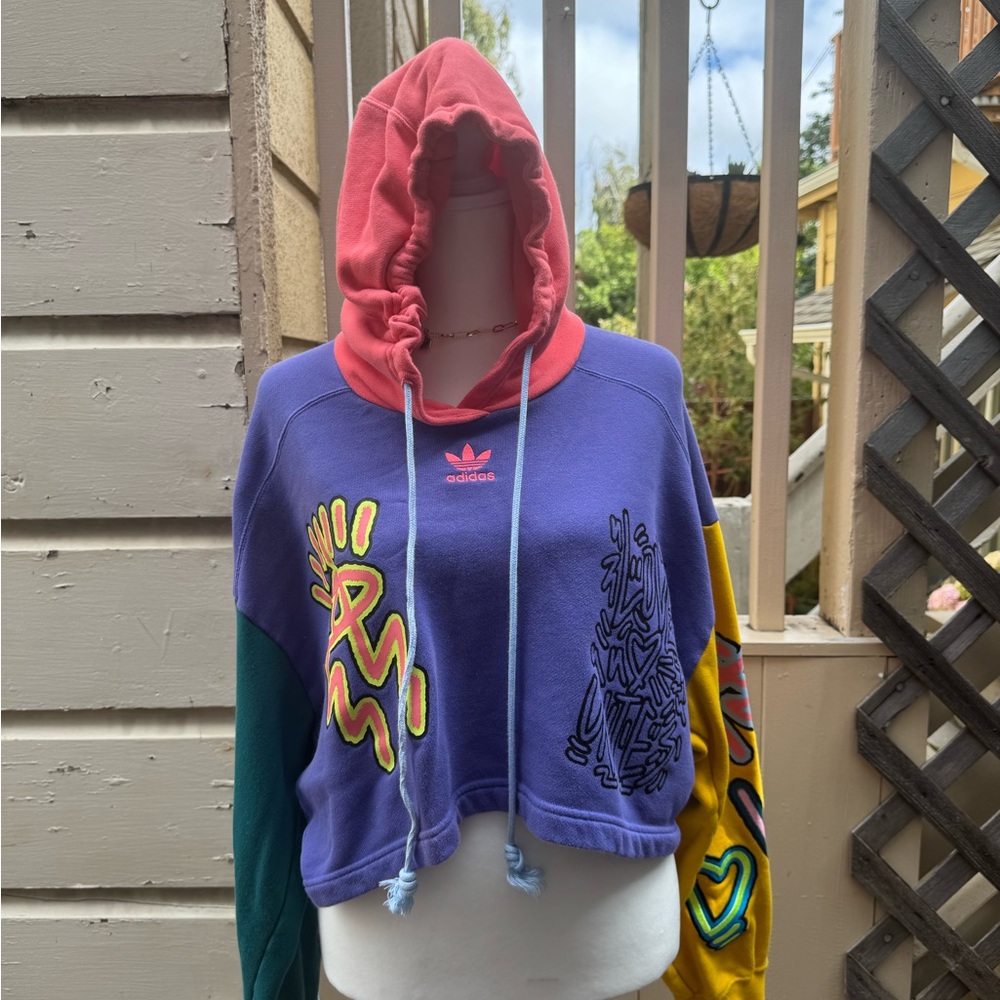 Adidas Multicolor Graphic Cropped Hoodie